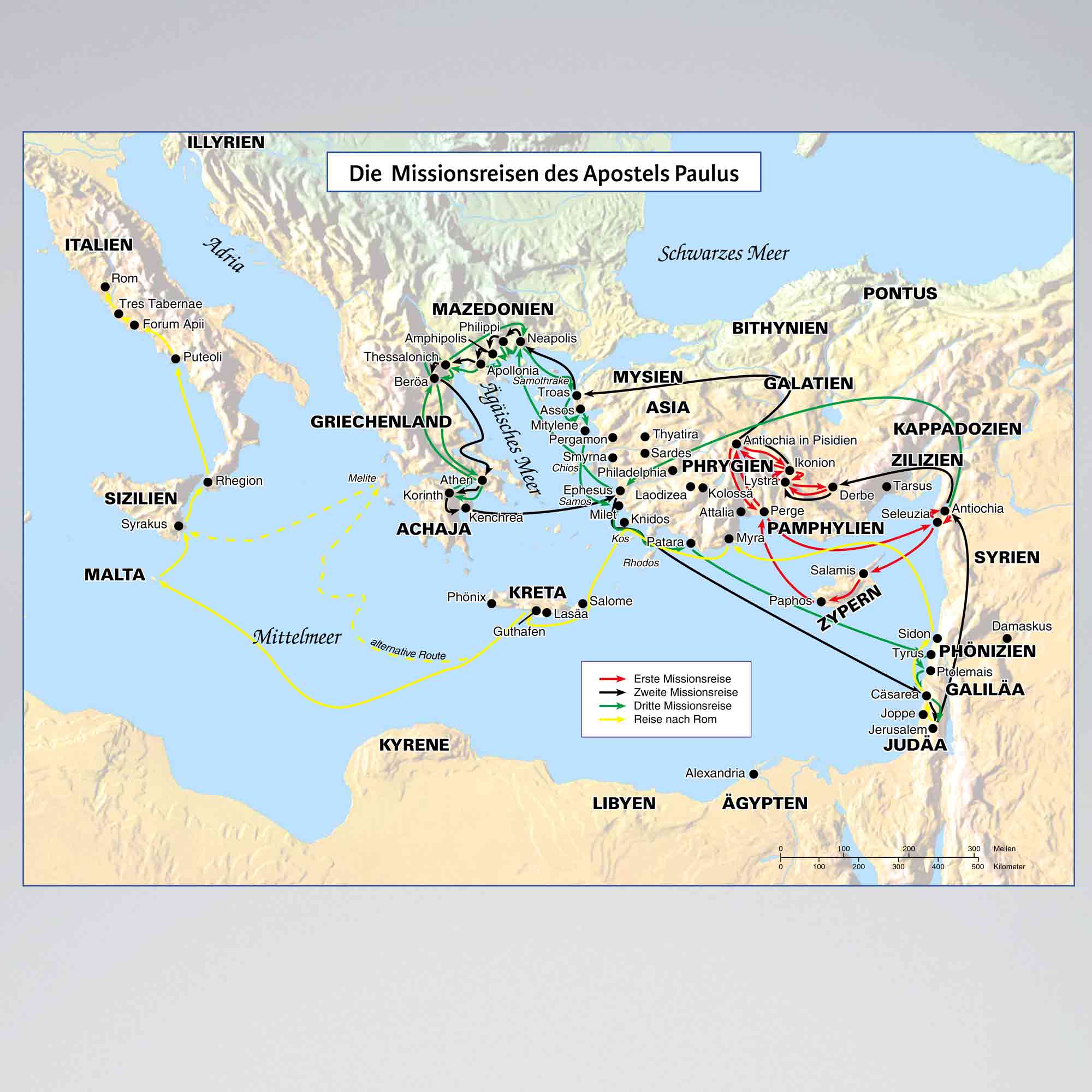 Die Reisen des Apostels Paulus - Landkarte von Rigatio